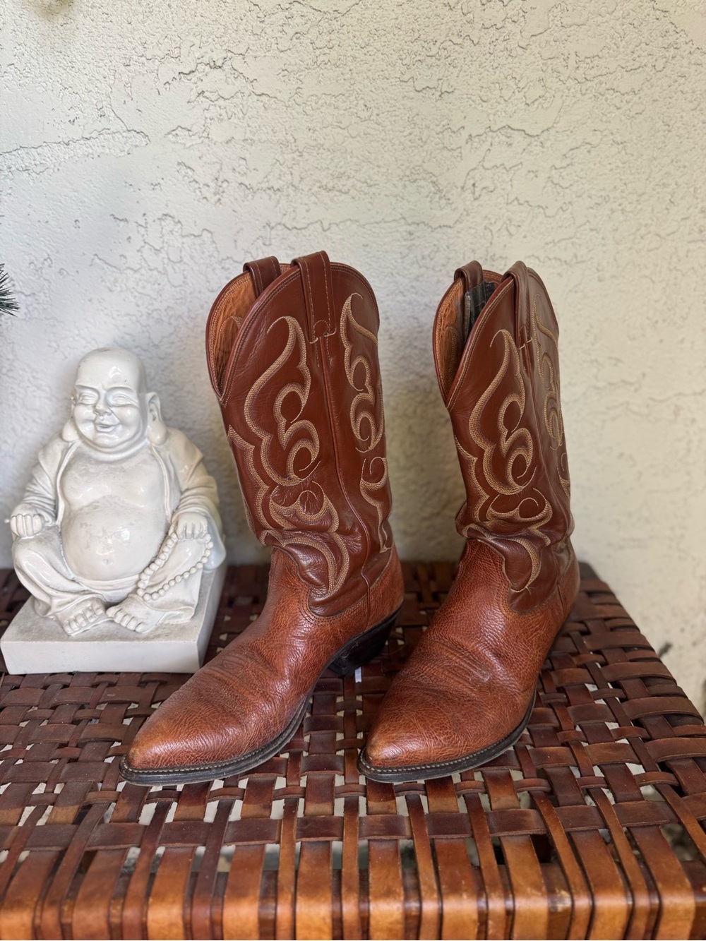 Nocona Brown Leather Western Cowboy Boots with Light Stitching